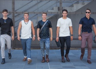 Five Models and Two Pugs 5 guys and 2 pugs