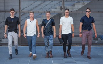 Five Models and Two Pugs 5 guys and 2 pugs