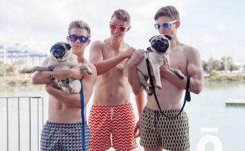 Fashion Tips For Surviving the Southern Hemisphere Summer Mitchell, Hugh and Ali with the pugs