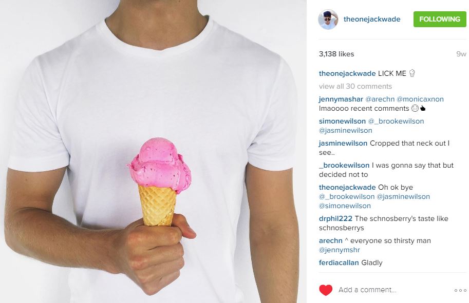 Jack's pink ice-cream instagram post