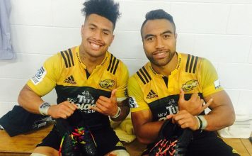 Kiwi Super Rugby Teams Embrace Diversity By Wearing Rainbow Laces Victor Vito and Ardie Savea with their rainbow laces supporting diversity after their Super Rugby match - Source: Instagram @victorvito1103