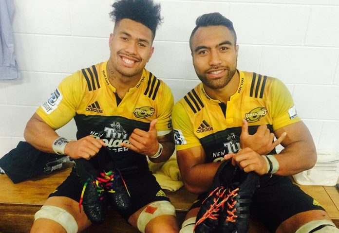 Victor Vito and Ardie Savea with their rainbow laces supporting diversity after their Super Rugby match - Source: Instagram @victorvito1103