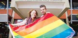Rural City Flies The Flag Against Homophobia, Transphobia and Biphobia Ali Cupper and James Price from Mildurs Pride Reference Group - Sunraysia Daily