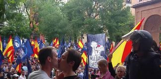 Homophobic Chants From Extremists As Gay Couple Kiss Source: Twitter - @lunanegro76