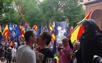 Homophobic Chants From Extremists As Gay Couple Kiss Source: Twitter - @lunanegro76