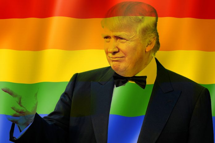 donald trump holds up gay flag