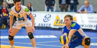 Being Openly Gay Costs Professional Volleyball Player Lucrative Contract Chris Voth(Roght) digging a ball in a game in the Netherlands - Instagram @chrisvoth