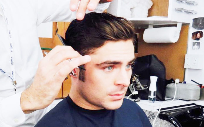 Short Slicked Back Hairstyle For Men - Zac Efron getting a chop before his next movie (Instagram)