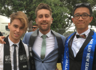 MGNZ Producer: Community Backs Tredway Mr Gay New Zealand 2017 Charlie Tredway with 2015 winner Matt Fistonich (Left) and last years winner Bernard Lee (Right).