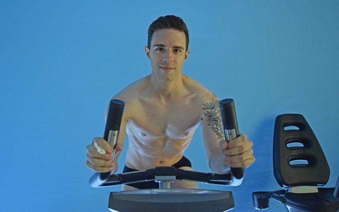 Bath Blogger James Deg warming up his body after a session at Gravity Cryo (Supplied)