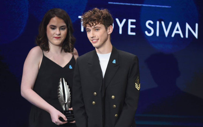 Singer Troye Sivan accepts the Stephen F. Kolzak Award onstage during the 28th Annual GLAAD Media Awards in LA at The Beverly Hilton Hotel on April 1, 2017 in Beverly Hills, California. (Photo by Emma McIntyre/Getty Images for GLAAD)
