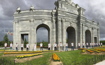 World Pride Head Calls on Mr Gay World Delegates to be Beacons for Gay Rights 2017 Mr Gay World delegates standing in front of a replica of the Madrid Puerta de Alcalá at the Parque Europa on the outskirts of Madrid. (Mr Gay World)