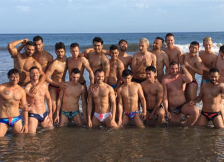 Mr. Gay World Finale is Tonight – Who Will Win? Group photo from the beach photoshoot yesterday of all 21 delegates. (Mr Gay World)