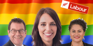 Labour’s Rainbow Policy Pledge: To End HIV in New Zealand by 2025. Grant Robertson, Jacinda Adern and Louisa Wall