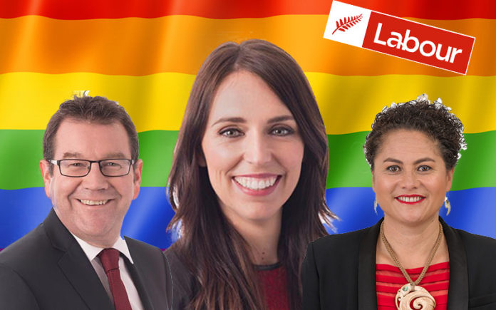 Grant Robertson, Jacinda Adern and Louisa Wall