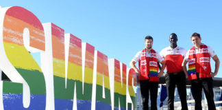 AFL Club Sydney Swans Announce Mardi Gras Parade Inclusion Sydney Swans players Nic Newman, Aliir Aliir and Nick Smith (Source aap-Nick Miller)