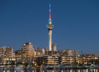Skycity Announced As Official Partner For Mr Gay NZ 2018 SKYCITY Tower in rainbow colours