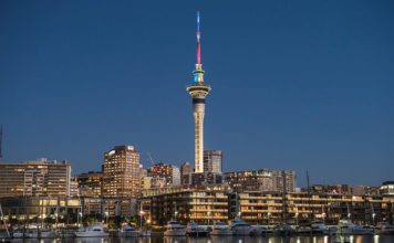 Skycity Announced As Official Partner For Mr Gay NZ 2018 SKYCITY Tower in rainbow colours