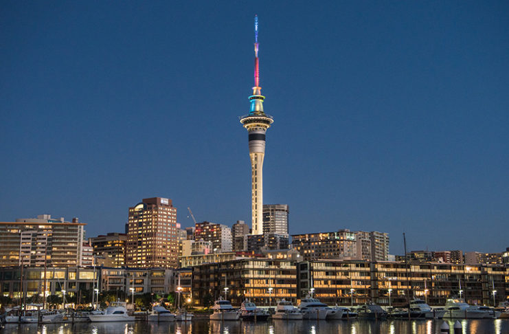 Skycity Announced As Official Partner For Mr Gay NZ 2018 SKYCITY Tower in rainbow colours