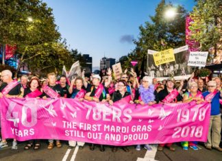 Record Numbers Celebrate Mardi Gras 40th Anniversary 78ers at Sydney Mardi Gras 2018 - Photos by Jeffrey Feng Photography.