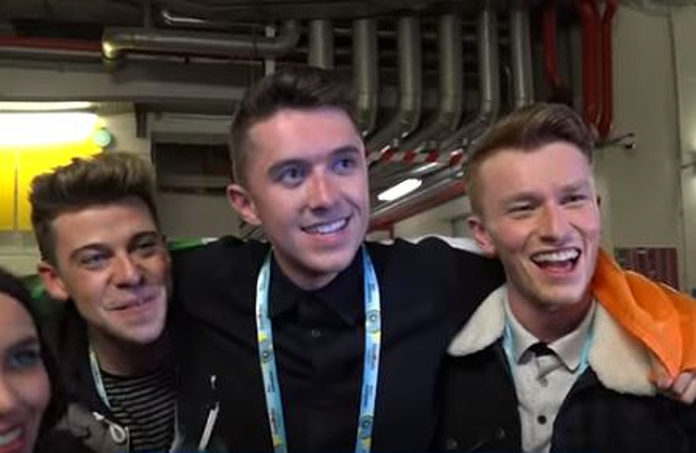 Ryan O'Shaughnessy (Middle) takes Ireland into Eurovision Finals with dancers Alan McGrath (left) and Kevin O'Dwyer (right) (Andres Putting - Supplied)