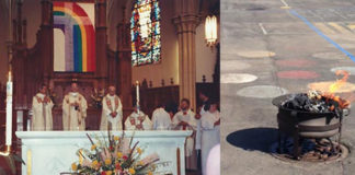 Rainbow Flag Exorcised and Burned by Catholic Priest Rainbow Flag burned by Chicago Catholic Priest
