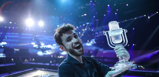 Eurovision 2019 Champion Duncan Laurence from The Netherlands on stage with the trophy in Tel Aviv - Photo by: Thomas Hanses (Supplied)