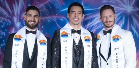 Mr Gay World 2019 Top 3 -(L-R) Francisco Alvarado (Spain), Janjep Carlos (Philippines), Oliver Pusztai (Hungary) - Photo Courtesy of Rudi du Toit Photography and Mr Gay World