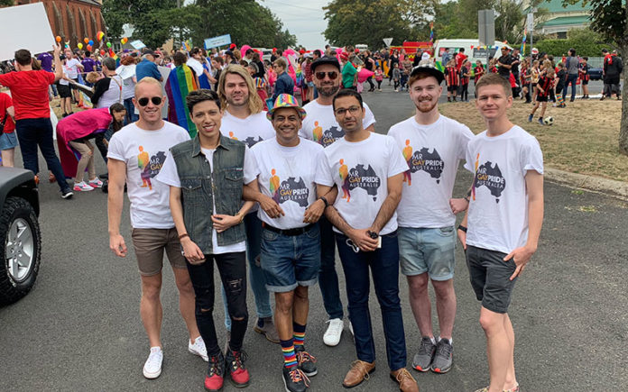 Mr Gay Pride Australia 2019 delegates prepare to march at the Chillout Festival march in Daylesford.