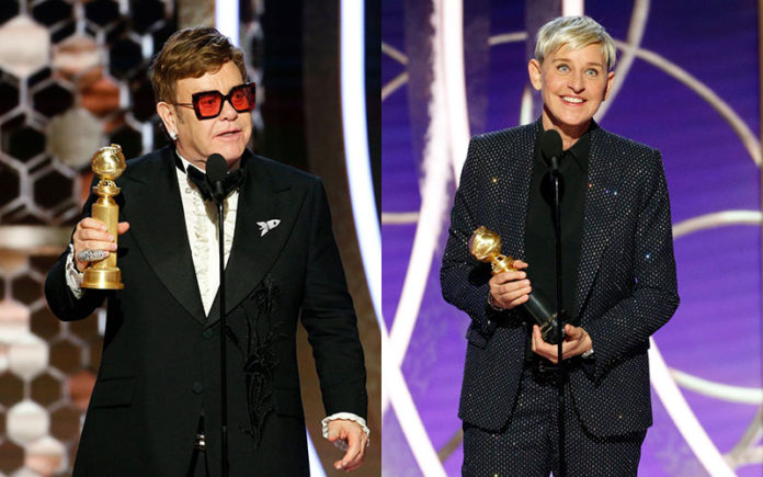 Elton John and Ellen Degeneres at Golden Globe Awards