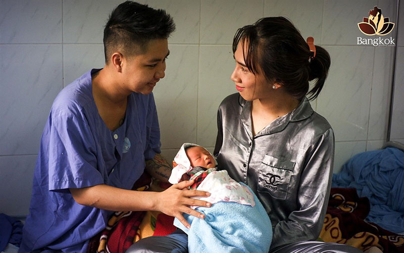 Transgender couple Minh Khang (left) and Minh Anh became parents of a baby girl on May 16. — (Photos: Bangkok Beauty Salon)