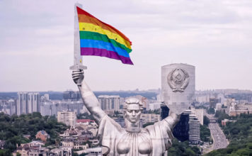 Ukraine LGBT+ Pride Flag Flies High Above Kyiv Ukraine rainbow flag