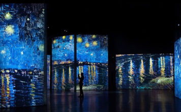 Vincent Van Gogh Shines Amidst Shipping Containers and the Night Sky Van Gogh alive