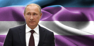 Russian Legislation Declares War on Trans People putin and trans flag