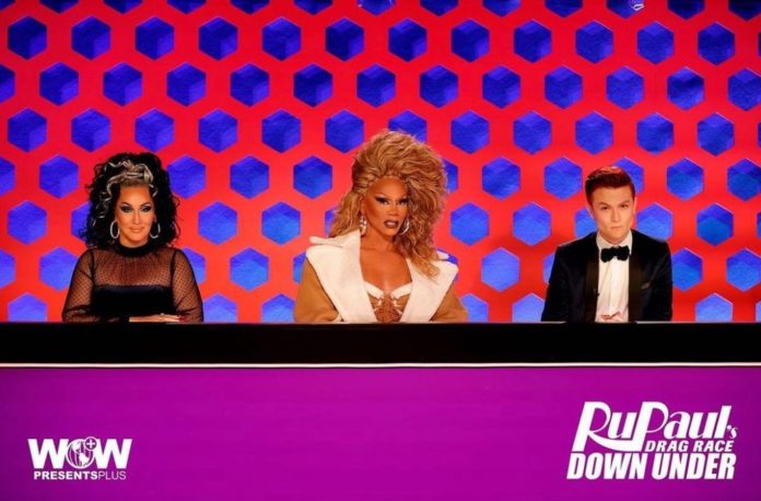 Drag Race Down Under judges Michelle Visage, RuPaul and Rhys Nicholson. (Instagram)