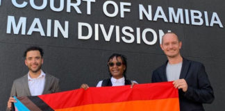 Namibian Court Grants Citizenship to Gay Couple’s Child Guillermo Delgado (left) and Phillip Lühl (right) with their lawyer, Uno Katjipuka-Sibolile (centre). (Namibian Equal Rights Movement - INstagram)