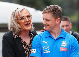 Transgender Football Coach Dani Laidley Returns Home Former player and coach Dani Laidley with North Melbourn star player Jack Ziebell. (AFL - Instagram)