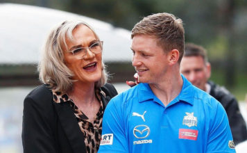 Transgender Football Coach Dani Laidley Returns Home Former player and coach Dani Laidley with North Melbourn star player Jack Ziebell. (AFL - Instagram)
