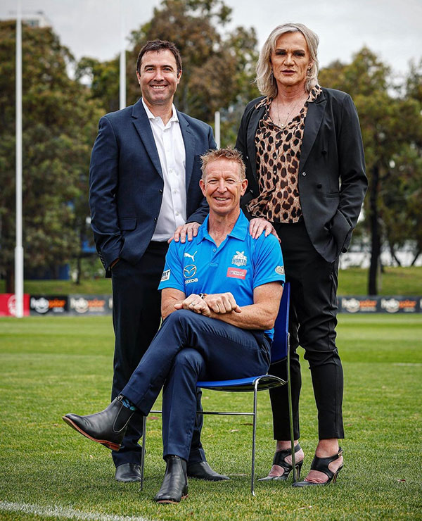 Former North Melbourne coaches Brad Scott and Dani Laidley with current coach David Noble (front) (AFL - Instagram)