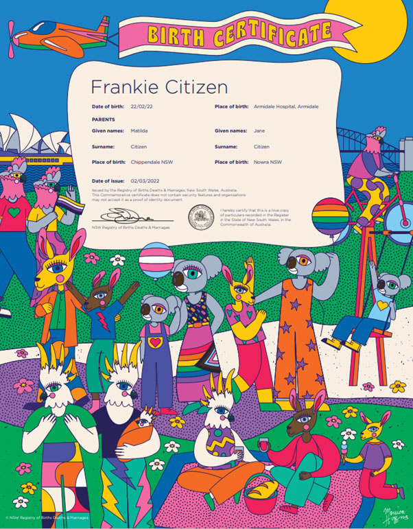 commemorative Rainbow birth certificate
