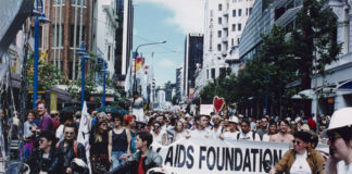 New Zealand AIDS Foundation Changes Name to Honour Pioneer Devotion festival Parade - Wellington 1995 (Supplied)