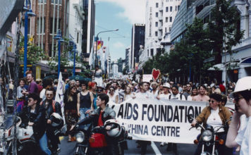 New Zealand AIDS Foundation Changes Name to Honour Pioneer Devotion festival Parade - Wellington 1995 (Supplied)