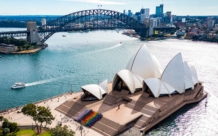 Sydney World Pride Human progress flag Sydney Opera House - Getty
