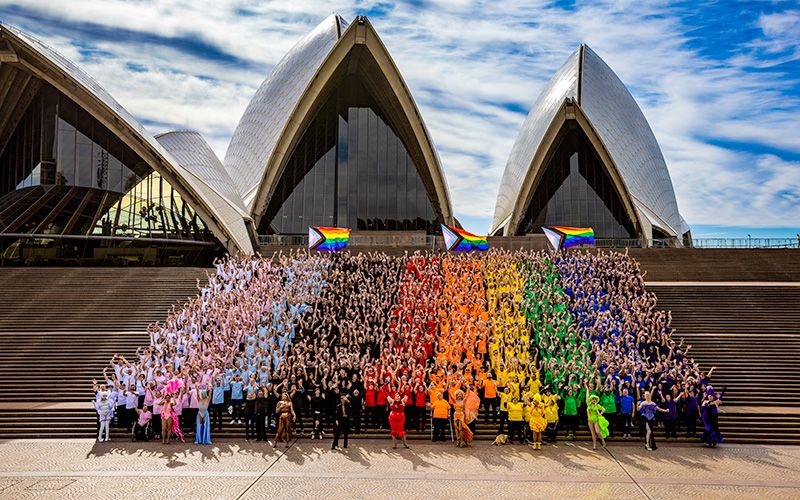 Sydney World Pride - Human Progress Pride flag- Sydney Opera House. Daniel Boud (Supplied)