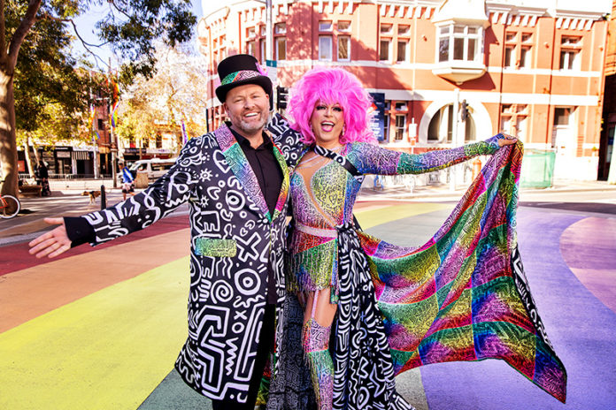 Daniel Clarke and Ben Graetz (in drag as his alter ego Miss Ellaneous) at Taylor Square for Pride Villages - Credit: Anna Kucera