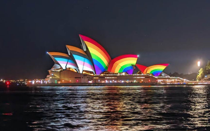 Sydney Opera House lit up to celebrate the opening of Sydney WorldPride 2023 (@davidfrancis19)