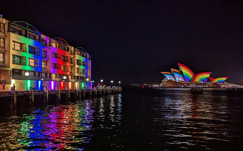 Sydney Opera House lit up to celebrate the opening of Sydney WorldPride 2023 (@davidfrancis19)