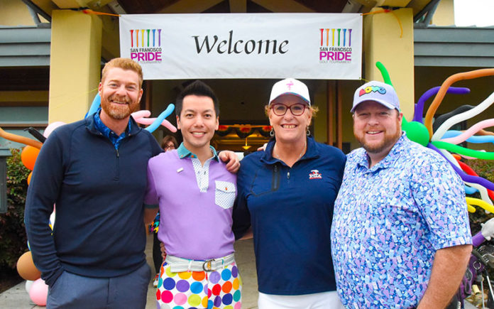 Four founders of SF Pride Golf Tournament. Left to right Greg Fitzgerald, Nguyen Pham, Suzanne Ford and Tom Smith.