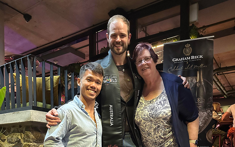 Dion Alexander (Centre) with partner Alfie (Left) and Mum Lyn (Right)