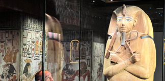 Ramses The Great: Discover the Treasures of Ancient Egypt at the Australian Museum Dr Mostafa Waziry, Secretary-General of the Supreme Council of Antiquities, Ministry of Tourism and Antiquities in Egypt admiring the rare coffin of Ramses II at the new exhibition Ramses & the Gold of the Pharaohs at the Australian Museum in Sydney.